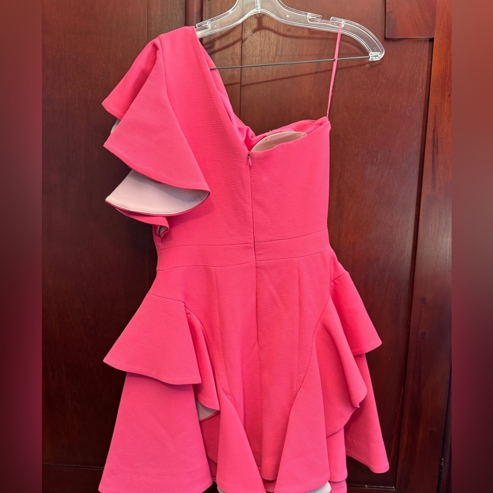 Forever Unique Hot Pink One Shoulder Ruffle Mini Dress Statement Party size 2 - Picture 6 of 12